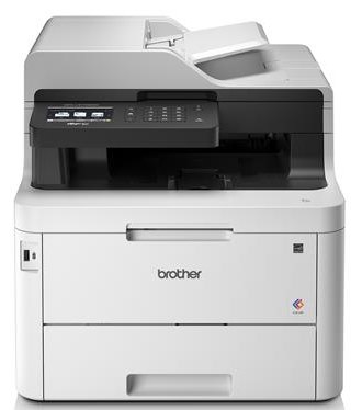 Farblaser MFC L3770CDW 4in1 mit Bedienfeld und zwei Papierfächern in Frontansicht.